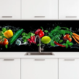 Groente - Splash - Zwart keuken achterwand 2 middel -3d