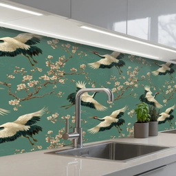 Kersenbloesem - Kraamvogels - Groen keuken achterwand 2 middel 871 -3d_schuin