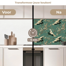 Kersenbloesem - Kraamvogels - Groen keuken achterwand 2 middel 871 -voor-na2_NL