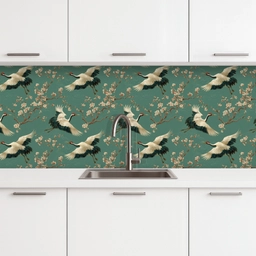 Kersenbloesem - Kraamvogels - Groen keuken achterwand 2 middel 871 -3d