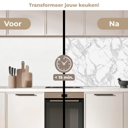Marmer - Zuiver - Grijs - Aders keuken achterwand 2 middel 871 -voor-na2_NL