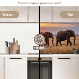 Olifanten - Savanne - Zonsondergang - Afrika - Warm keuken achterwand 2 middel -voor-na2_NL