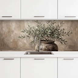 Olijfplant - Aardenpot - Abstract - Beige keuken achterwand 2 middel -3d