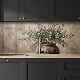 Olijfplant - Aardenpot - Abstract - Beige keuken achterwand 2 middel -sfeer1
