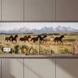 Keuken achterwand - Paarden - Kudde - Bergen - Vrijheid - Wild