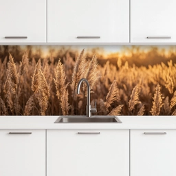 Rietpluimen - Gras - Zonsondergang - Goud - Serene keuken achterwand 2 middel -3d