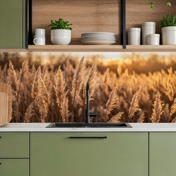 Rietpluimen - Gras - Zonsondergang - Goud - Serene keuken achterwand 2 middel -sfeer3