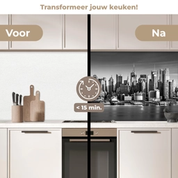 Skyline - Stad - Wolkenkrabbers - Zwart - Wit keuken achterwand 2 middel -voor-na2_NL