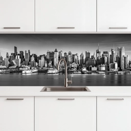 Skyline - Stad - Wolkenkrabbers - Zwart - Wit keuken achterwand 2 middel -3d