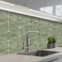 Subtiel - Geometrisch - Goud - Groen keuken achterwand 2 middel 871 -3d_schuin
