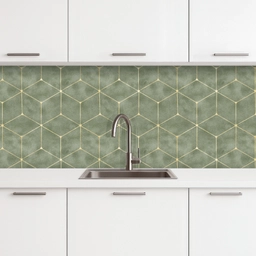 Subtiel - Geometrisch - Goud - Groen keuken achterwand 2 middel 871 -3d
