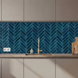 Keuken achterwand - Visgraatmotief - Tegels - Diepblauw