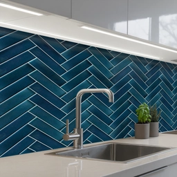 Visgraatmotief - Tegels - Diepblauw keuken achterwand 2 middel 871 -3d_schuin