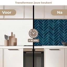 Visgraatmotief - Tegels - Diepblauw keuken achterwand 2 middel 871 -voor-na2_NL