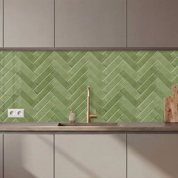 Keuken achterwand - Visgraatstructuur - Tegels - Olijfgroen