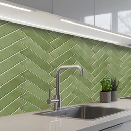 Visgraatstructuur - Tegels - Olijfgroen keuken achterwand 2 middel 871 -3d_schuin