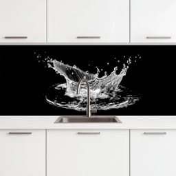 Water - Splash - Water - Zwart keuken achterwand 2 middel -3d