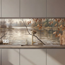 Keuken achterwand - Winterkoninkje - Tak - Rivier - Natuur - Sfeervol