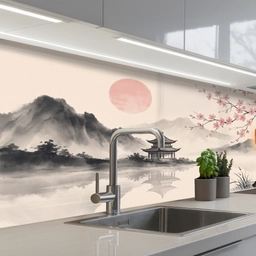Zon - Japans - Traditioneel keuken achterwand 2 middel -3d_schuin