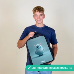 Blauw pluizig monster met hoorns Rugzak - Zwart middel -sfeer7_NL