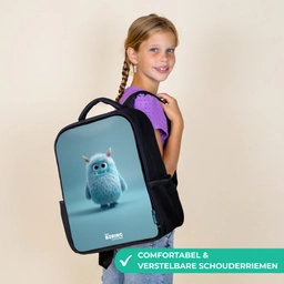 Blauw pluizig monster met hoorns Rugzak - Zwart middel -sfeer6_NL