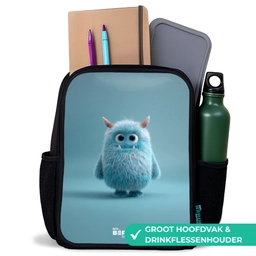 Blauw pluizig monster met hoorns Rugzak - Zwart middel -inhoud_NL