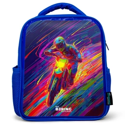 Crossmotor - Neonkleuren - Lijnen - Helm Kinderrugzak - Blauw middel -3d