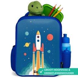 Raket - Planeet - Sterren - Veelkleurig Kinderrugzak - Blauw middel -inhoud_NL