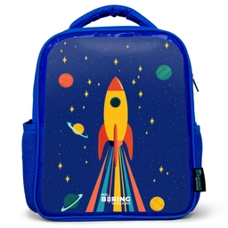Raket - Sterren - Planeet - Ruimte Kinderrugzak - Blauw middel -3d