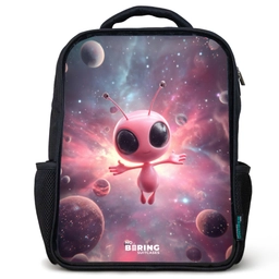 Roze Alien in Sterrennevel Rugzak - Zwart middel -3d