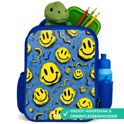 Smiley - Geel - Blauw Kinderrugzak - Blauw middel -inhoud_NL