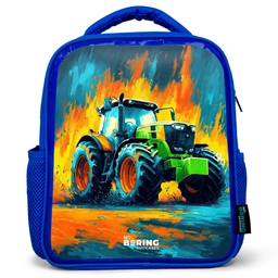Tractor - Groen - Abstract - Penseelstreken Kinderrugzak - Blauw middel -3d