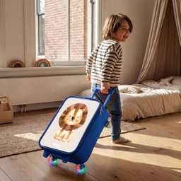 Leeuw illustratie met beige achtergrond Kinderkoffer - Blauw klein -sfeer1