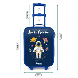 Astronaut - Planeet - Sterren - Raket Kinderkoffer - Blauw klein -productfoto_formaten