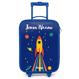 Raket - Sterren - Planeet - Ruimte Kinderkoffer - Blauw klein -zz3dotto