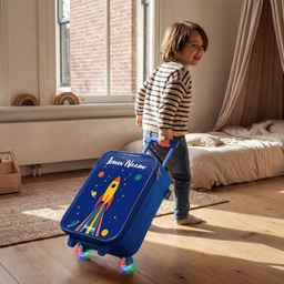 Raket - Sterren - Planeet - Ruimte Kinderkoffer - Blauw klein -sfeer1