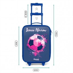 Voetbalvibes -  Verf - Roze - Blauw Kinderkoffer - Blauw klein -productfoto_formaten