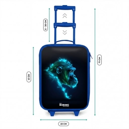 Neon silhouet van een chimpansee Kinderkoffer - Blauw klein -productfoto_formaten