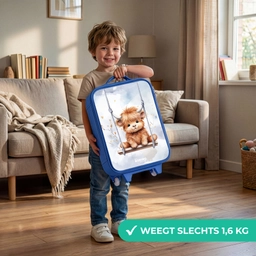 Schommelend Schotse hooglander kalf van waterverf Kinderkoffer - Blauw klein -sfeer2_NL