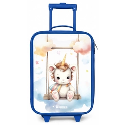 Witte baby eenhoorn op een schommel in de wolken Kinderkoffer - Blauw klein -zz3dotto