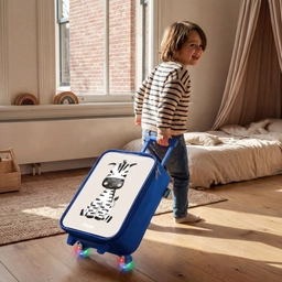 Zebra portrettekening met beige achtergrond Kinderkoffer - Blauw klein -sfeer1