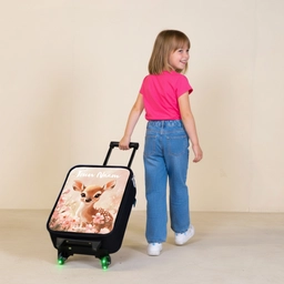 Hertje - Bloemen - Stippen - Roze Kinderkoffer - Zwart klein -sfeer1