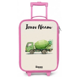 Betonmixer - Getekend - Groen Kinderkoffer - Roze klein -zz3dotto