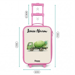 Betonmixer - Getekend - Groen Kinderkoffer - Roze klein -productfoto_formaten