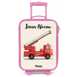 Brandweerwagen - Getekend - Rood Kinderkoffer - Roze klein -zz3dotto