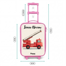 Brandweerwagen - Getekend - Rood Kinderkoffer - Roze klein -productfoto_formaten