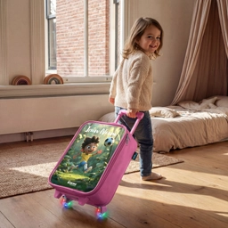 Jongen - Voetbal - Bos - Bomen Kinderkoffer - Roze klein -sfeer1