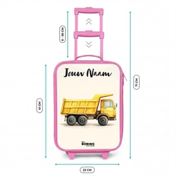 Kiepwagen - Getekend - Geel Kinderkoffer - Roze klein -productfoto_formaten