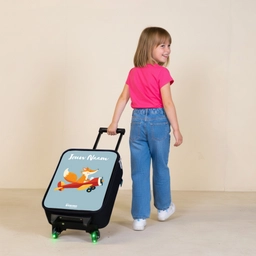 Vos - Vliegtuig -  Vliegen Kinderkoffer - Zwart klein -sfeer1