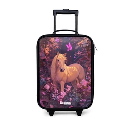 Paard - Bloemen - Paars - Vlinder Kinderkoffer - Zwart klein -3d